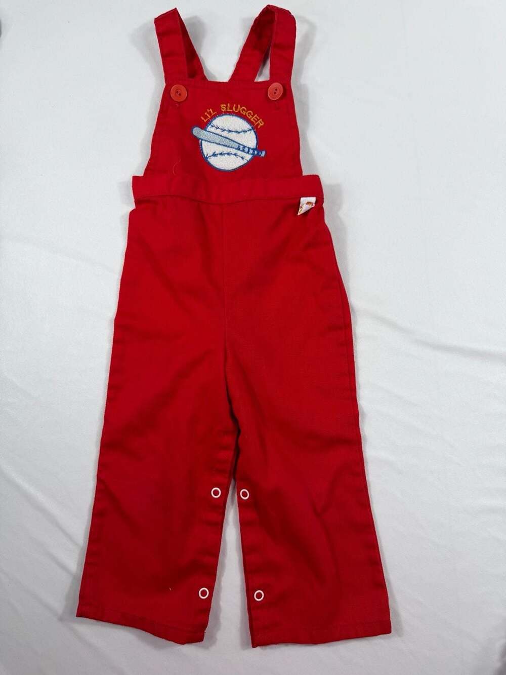 Vintage Garanimals Lil' Slugger Embroidered Red Baby Overalls